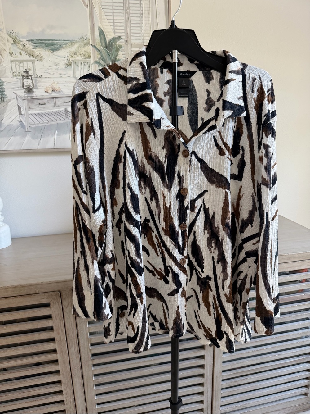 Ali Miles Plus Size Textured Knit Zebra Print Tunic
